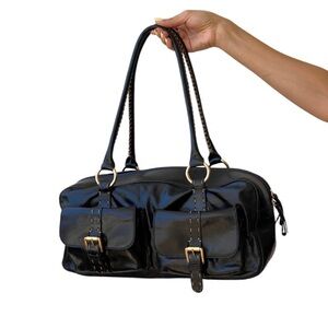 Y2K Hype Black Leather Buckle Satchel Bag